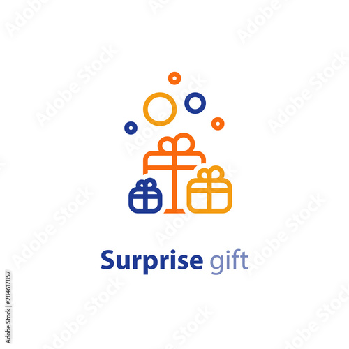 Group of gifts, award and celebration, receive present