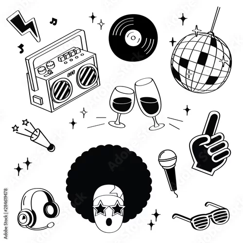 Obraz Hand drawing styles disco items. Disco doodle