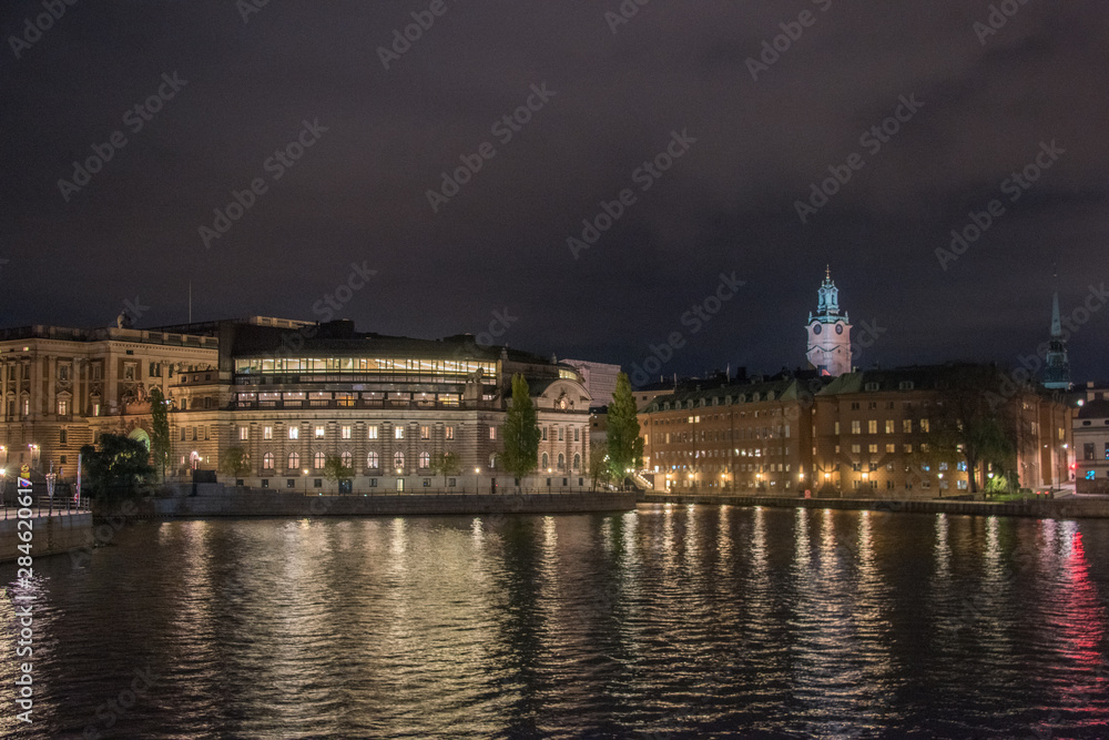 Evening view over Stockholm government buildings in the autumn