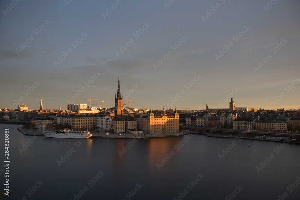 Morning view at sunrise over Stockholm in the autumn