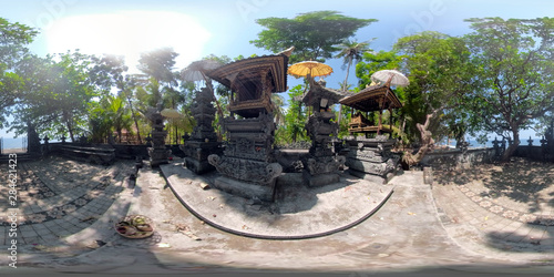 vr 360 hindu temple with altar sacrifices. balinese temple, old hindu architecture, Bali architecture, ancient design. Travel concept. indonesia photo