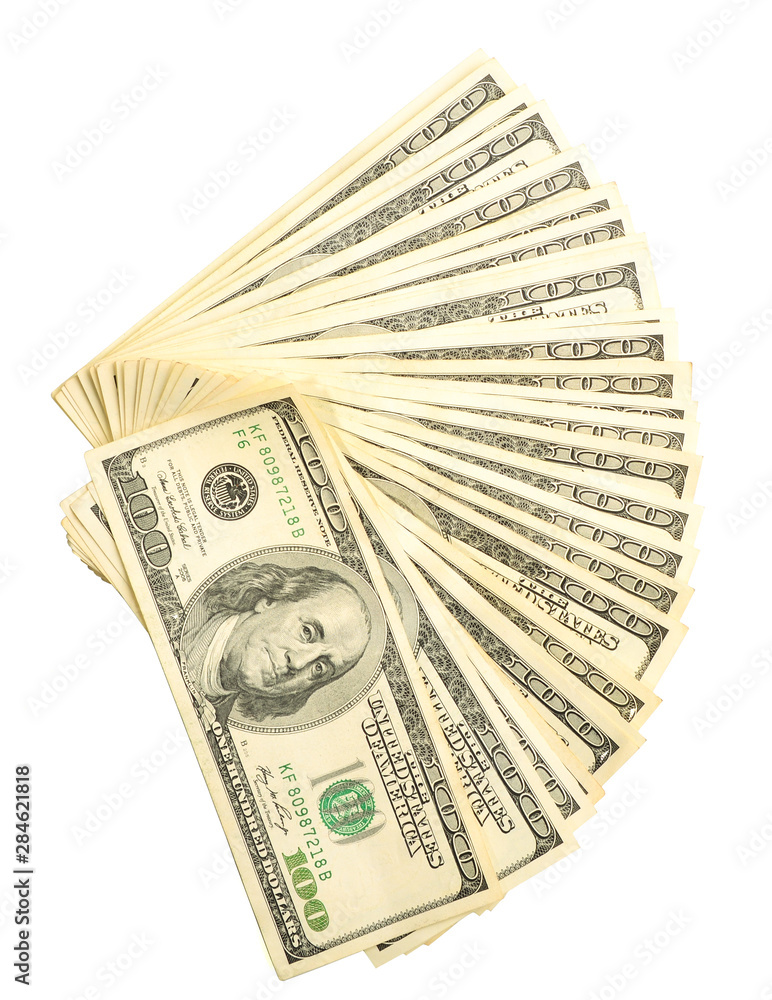 A bundle of money dollars in hands on a white background isolation A bundle of money dollars in hands on a white background isolation
