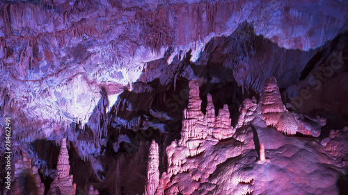 wide view of limestone formations in the paradise room of lewis and clark cavern photo