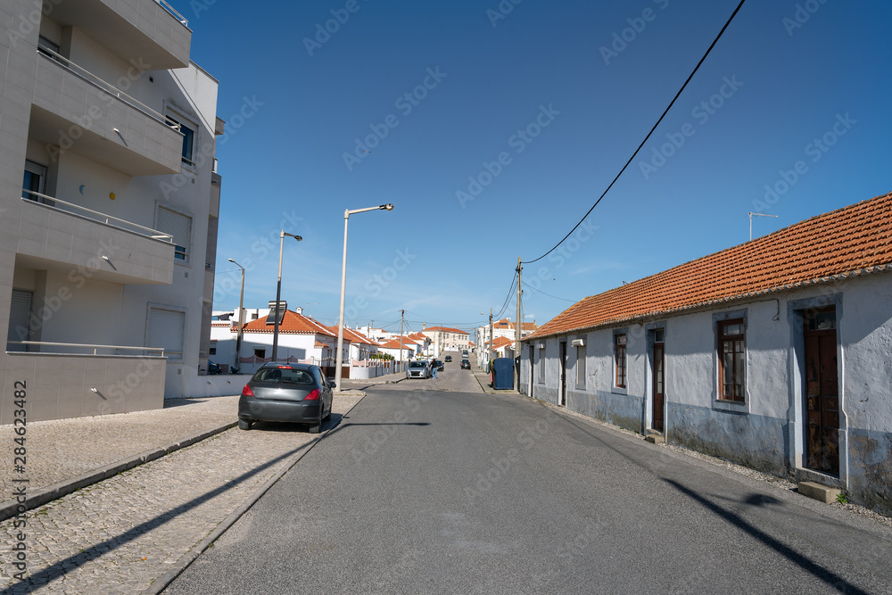 Buildings in Peniche, Portugal at Atlantic ocean coast.
