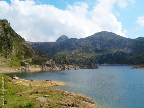 The  Laghi Lakes   in the Orobie Alps  A small valley with pastures  woods and lakes Among the Italian Mountains  near the town of Bergamo - August 2019.
