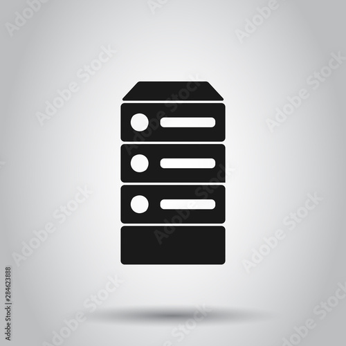 Data center icon in flat style. Server vector illustration on isolated background. Security business concept.