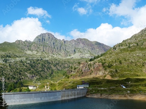 The "Laghi Lakes", in the Orobie Alps: A small valley with pastures, woods and lakes Among the Italian Mountains, near the town of Bergamo - August 2019.