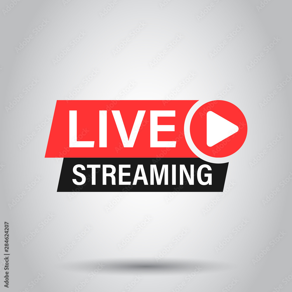 Live video icon in flat style. Streaming tv vector illustration on isolated background. Broadcast business concept. Live video icon in flat style. Streaming tv vector illustration on isolated background. Broadcast business concept.