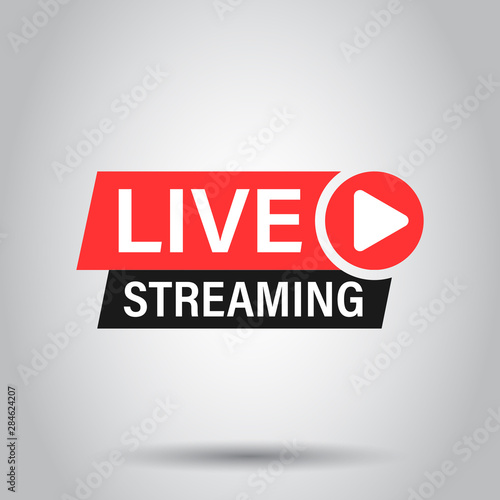 Live video icon in flat style. Streaming tv vector illustration on isolated background. Broadcast business concept.