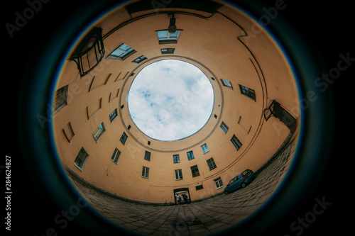 A fisheye view of the City roofs, urban frame, saint Petersburg, Russia