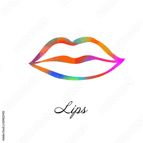 Rainbow colored lips, sexy woman's kiss with birthmark, flat style, vector illustration. Beauty logo. Element design lips