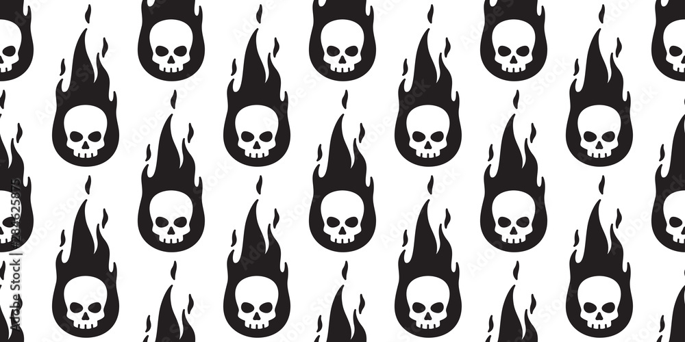 skull fire seamless pattern Halloween vector symbol bone ghost scarf  isolated tile background pirate repeat wallpaper cartoon doodle  illustration design Stock Vector | Adobe Stock