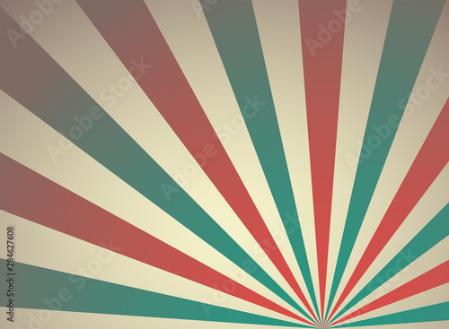 Sunlight retro wide horizontal background. Pale red, blue, beige color burst background.