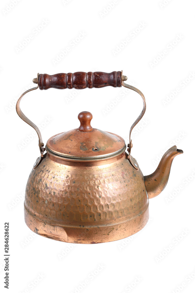 ancient copper moroccan tea pot on white background ancient copper moroccan tea pot on white background
