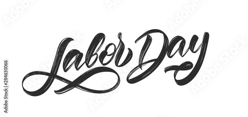 Handwritten textured brush type lettering of Labor Day isolated on white background