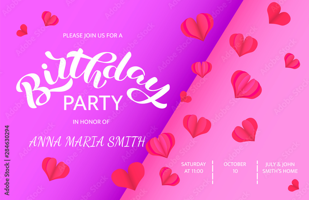 Invitation on Birthday party. Birthday party lettering. Vector illustration