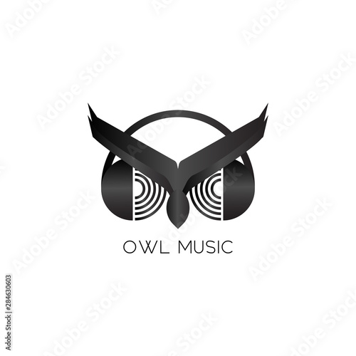 Owl Music Logo Design Template, Listen to Music With Headphone