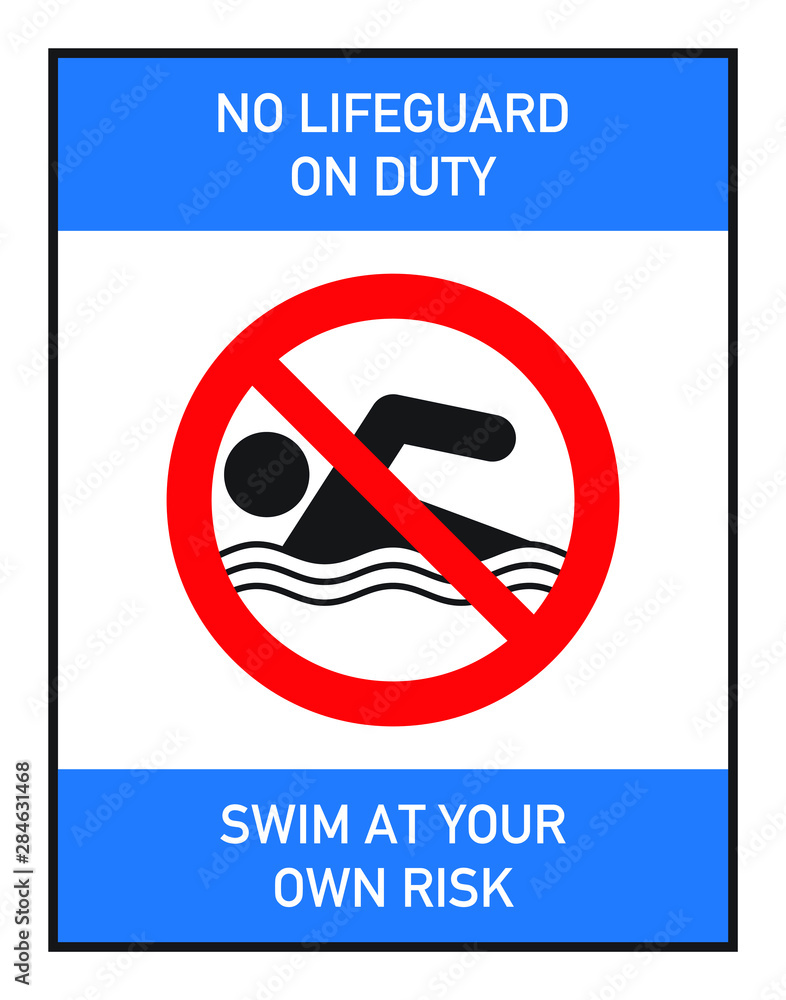 Swim at your own risk warning sign board Stock Vector Adobe Stock