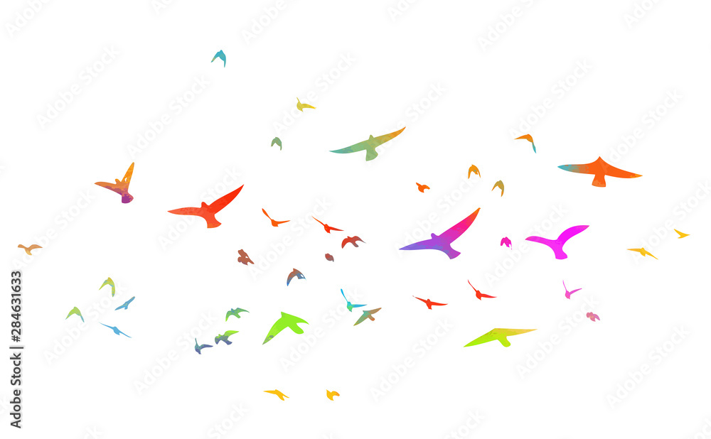 Multi-colored birds. A flock of flying rainbow birds. Vector illustration Multi-colored birds. A flock of flying rainbow birds. Vector illustration