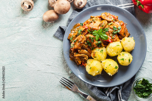 Billede på lærred Fresh turkey ragout with mushrooms