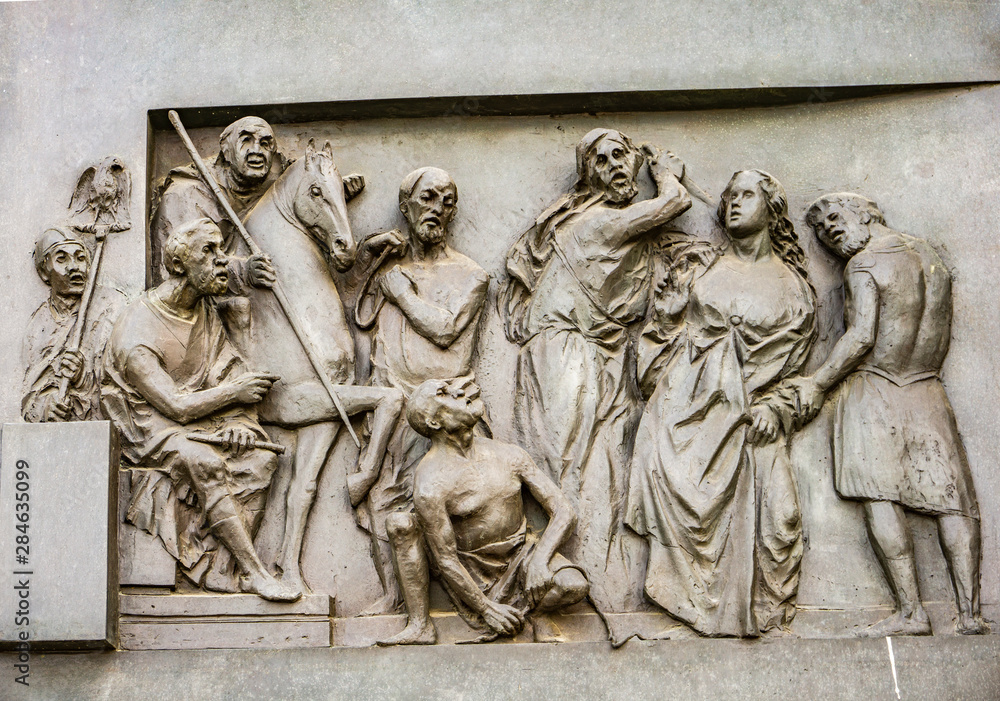 Detail from facade of Abbey of St Justina in Padua, Italy