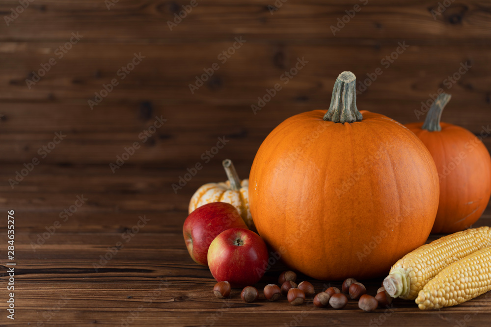 Autumn harvest on wooden table Autumn harvest on wooden table