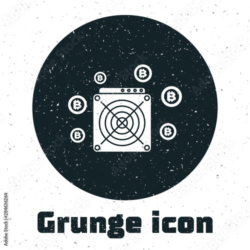 Grunge ASIC Miner icon isolated on white background. Cryptocurrency mining equipment and hardware. Application specific integrated circuit. Vector Illustration