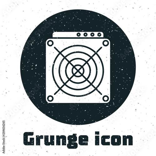 Grunge ASIC Miner icon isolated on white background. Cryptocurrency mining equipment and hardware. Application specific integrated circuit. Vector Illustration