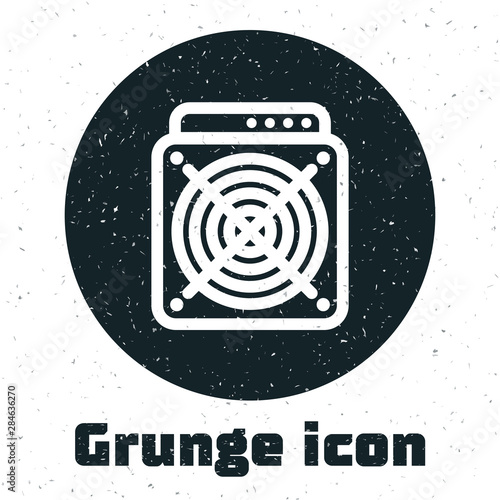 Grunge ASIC Miner icon isolated on white background. Cryptocurrency mining equipment and hardware. Application specific integrated circuit. Vector Illustration