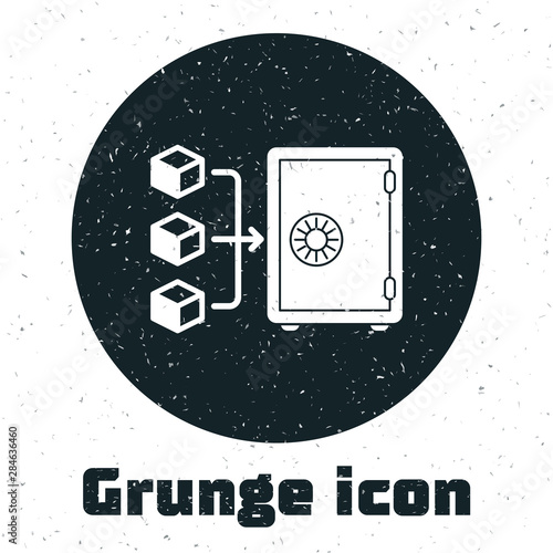 Grunge Proof of stake icon isolated on white background. Cryptocurrency economy and finance collection. Vector Illustration