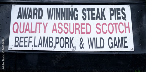 Award winning gourmet steak wild game pies butcher food sign