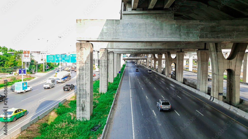 Bangna-Trat Road, Bangkok, Thailand - May 8, 2019, Bangna-trat tollway road from Bangkok to Chonburi province, The main road from central city to eastern thailand