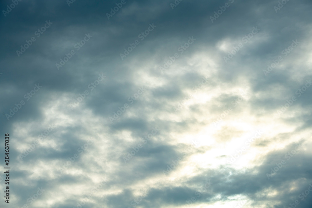 Background of colorful sun and sky sunset with twilight color. Dark sky and storm clouds is coming. - Image