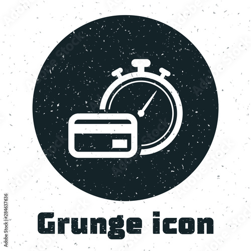 Grunge Fast payments icon isolated on white background. Fast money transfer payment. Financial services, fast loan, time is money, cash back concept. Vector Illustration