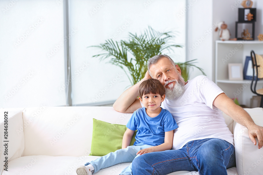 Cute little boy with grandfather at home Cute little boy with grandfather at home