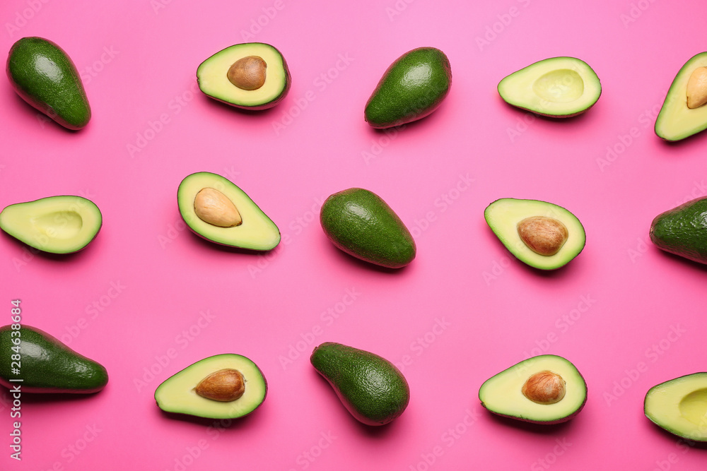 Fresh avocados on color background Fresh avocados on color background