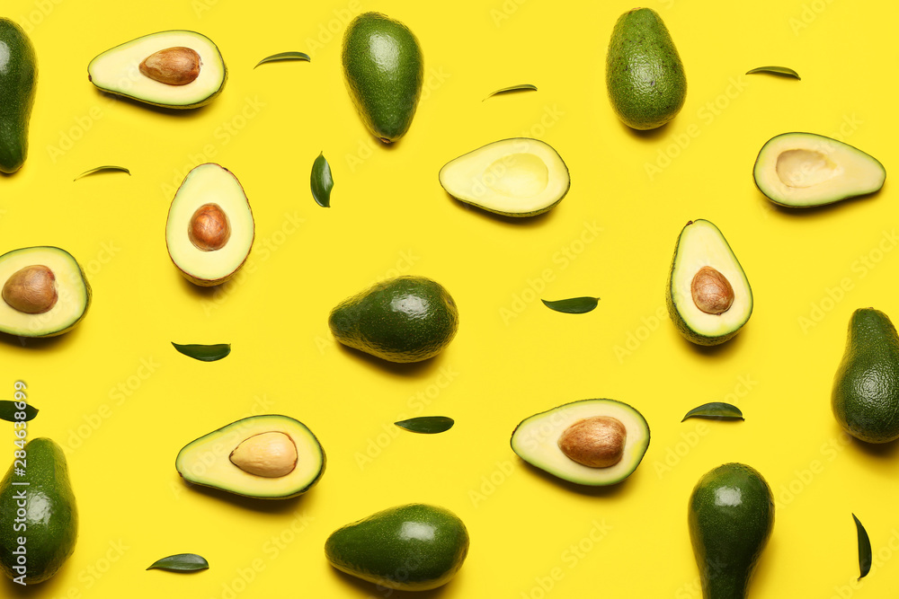 Fresh avocados on color background Fresh avocados on color background