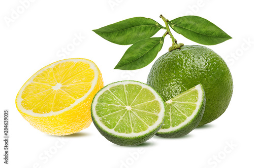 Fresh lemon and lime isolated on white background