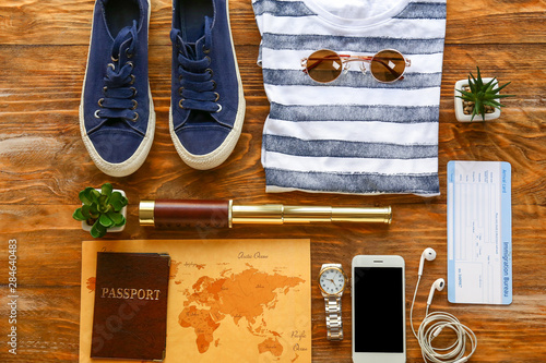 Set of items for travel on ...