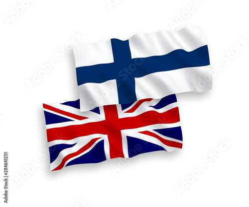Flags of Great Britain and Finland on a white background