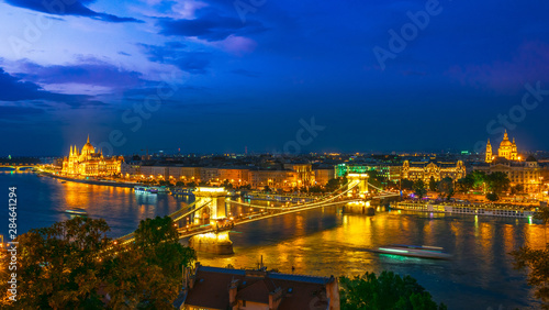 Panoramic view of Budapest by night