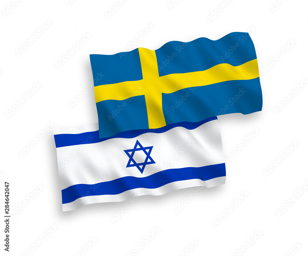 Flags of Sweden and Israel on a white background Flags of Sweden and Israel on a white background