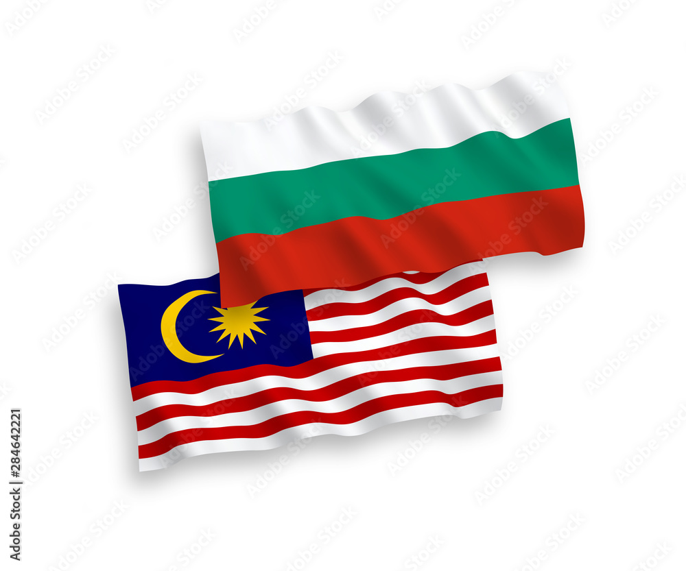 Flags of Malaysia and Bulgaria on a white background Flags of Malaysia and Bulgaria on a white background