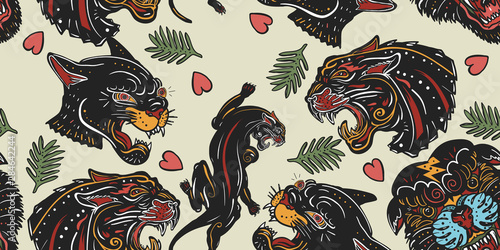 Photography Black panthers seamless pattern