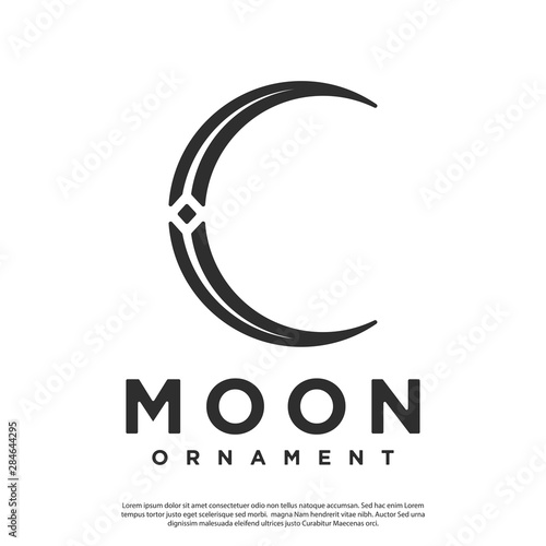 Simple moon vector logo with simple ornament lines