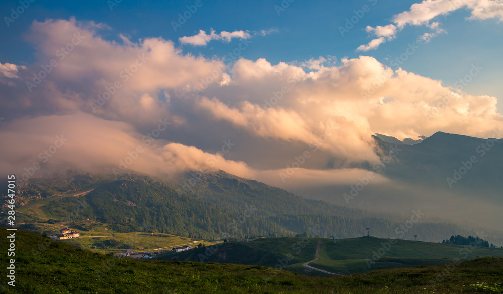 Mountain range of  Mount Costazza in beautiful sunset, Dolomite, Italy