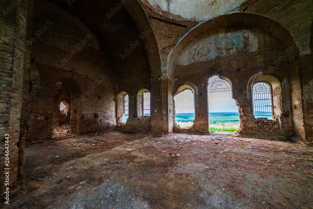 Fototapeta premium Old orthodox church ruins. Abandoned religionic building