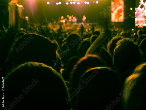 People enjoying of a music concert outdoors at the night