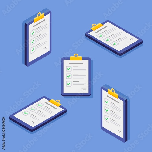 Check list, Clipboard, Document, Finance, Business, Isometric, Isolated, illustration, Vector, Flat icon