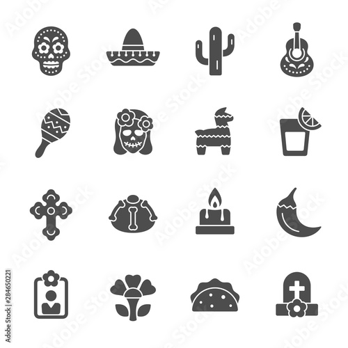 Day of the Dead celebration vector icons